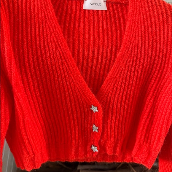 Vicolo Women's Vibrant Red-Orange Cropped Cardigan - Picture 2 of 7